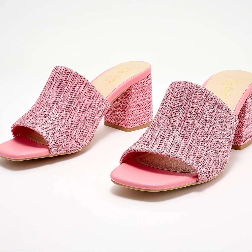 Seychelles Pink Woven Block Heel Slide Sandals
